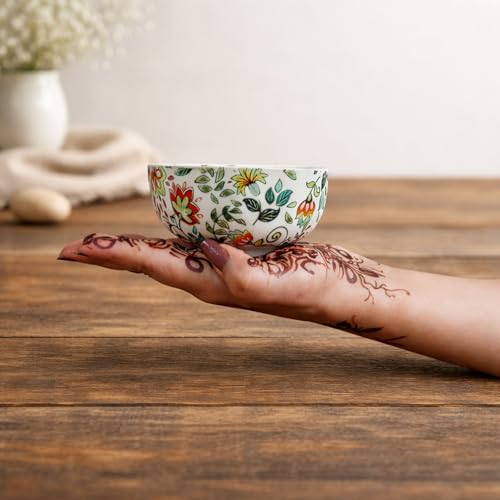 Image of Niyara Stoneware Handmade Ceramic Stylish Premium Serving Bowls /Salad Tray Microwave Dishwasher Safe (Heritage Floral Small Bowls)