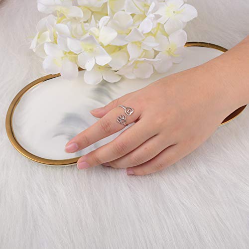 Beilin Pet Lovers Paw Print Love Heart Rings 925 Sterling Silver Adjustable Rings Sweet Pet Animal Jewelry We Are Family Love Dog Cat Claw Ring(Heart Paw Ring) #TOP4