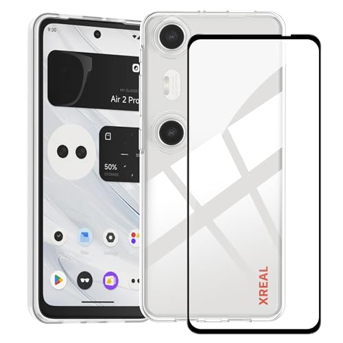 for Xreal Beam Pro Case with Tempered Glass Screen Protector,[Soft TPU] Full Body Shockproof Slim Fit Bumper Protective Phone Case-Clear
