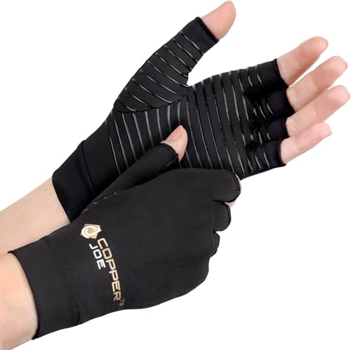 Copper Joe Arthritis Compression Gloves Copper-Infused Fingerless Gloves for Osteoarthritis Carpal Tunnel & Tendonitis (Medium)