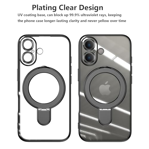 Image of Magnetic Case for iPhone 16 Plus Case Stand & Ring Holder Compatible with MagSafe Built-in Camera Lens Protector Shockproof Phone Case for iPhone 16 Plus 6.7 inch- Black