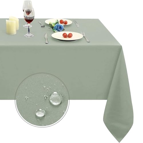 Image of Obstal Sage Green Rectangle Table Cloth, 60 x 84 Inch | Heavy Duty Water Resistance Polyester Tablecloth, Decorative Fabric Table Cover for Outdoor and Indoor Use