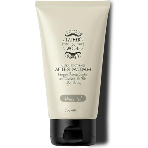 Lather & Wood Unscented Aftershave Balm for Men – Soothes Razor Burn, Hydrates & Restores Skin – Alcohol Free, Non-Greasy Formula - 2oz