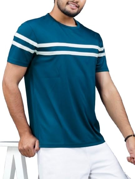 Image of Noble Monk Men Regular Fit T-Shirt | Round Neck | Half Sleeve | Self Design | Casual T Shirt for Men