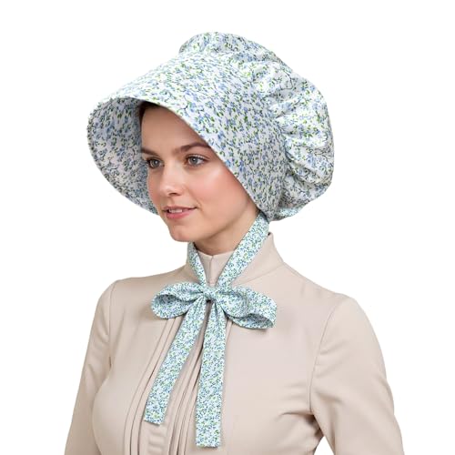 gagift world Colonial Hat Vintage Floral Bonnet with Tie Band Pioneer Bonnet Mob Hat Maid Cap Maid Costume for Women and Girls Dress Up Cosplay Accessories for Halloween