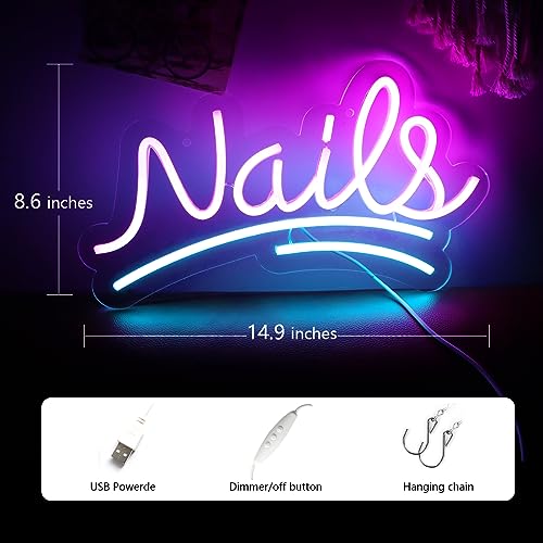 Image of Nails Neon Signs for Wall Decor Neon Lights for Bedroom Led Signs Suitable for Nail Salon Office Man Cave Beer Bar Pub Restaurant Christmas Birthday Party Gift for Lover (Nails)