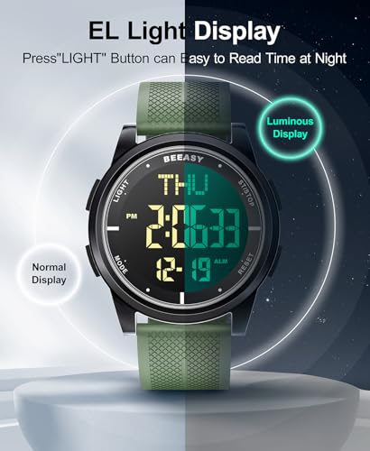 Beeasy Digital Watch Waterproof with Stopwatch Alarm Countdown Dual Time, Ultra-Thin Super Wide-Angle Display Digital Wrist Watches for Men Women, Green, FASHION