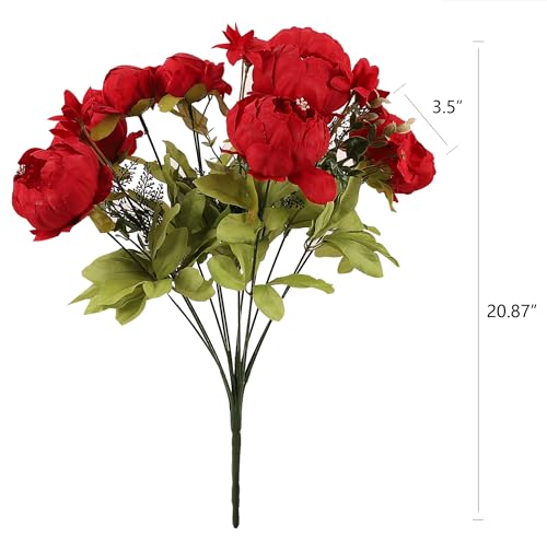 Duovlo Springs Flowers Artificial Silk Peony Bouquets Wedding Home Decoration,Pack of 1 (Spring Red)