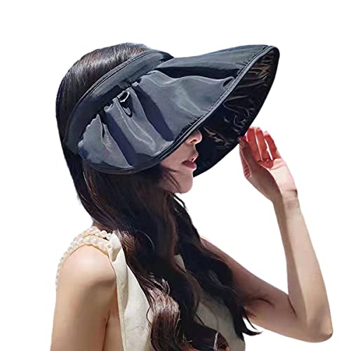 Korean Women's Solar hat UPF50+ Ultraviolet Sun Sunscreen Sun hat Beach Covered face Empty -top Sun hat (Black)