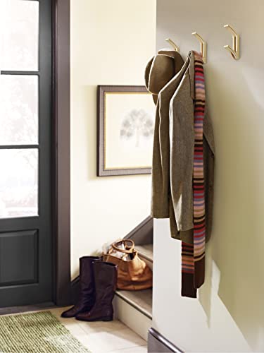 Image of Amerock Avid Double Prong Champagne Bronze Wall-Mounted Hook | Decorative wall hook in durable zinc construction for coats, hats, bags, towels, and everyday organization