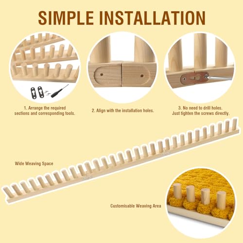 Chunky Blanket Loom Knitting Looms and Boards, Adjustable Size Wooden Loom for Blanket, No Needles Required Hand Knitting Kit for DIY Yarn Craft, Home Decor, Stress Relief, Beginner Friendly (46 in) - Thumbnail 3