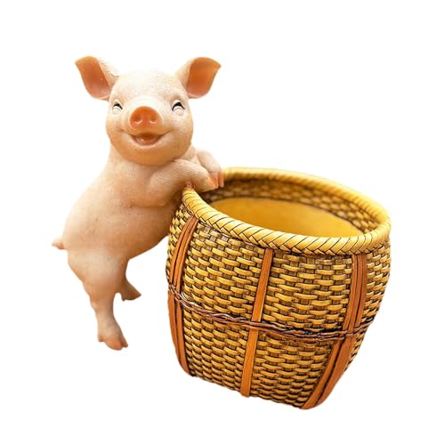 Jardinière panier cochon blanc résistant pour embellir une pelouse ou un balcon vide
