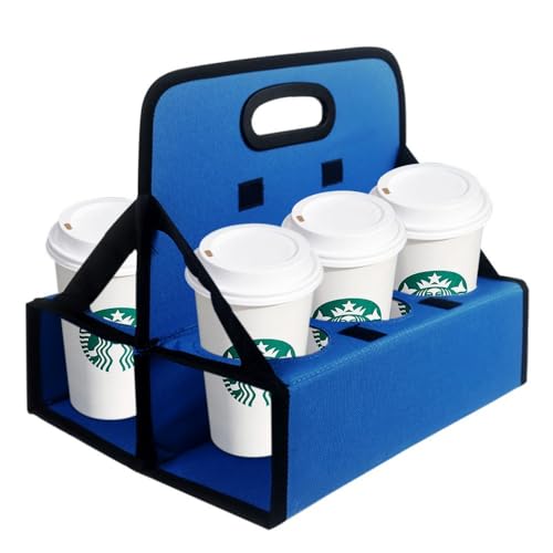 Boczif Portavasos o frascos de bebidas de caja de tazas reutilizables, estantes de 6 tazas con mango, con café, vino, bebidas frías y calientes fijas - para distribución y extracción (azul)