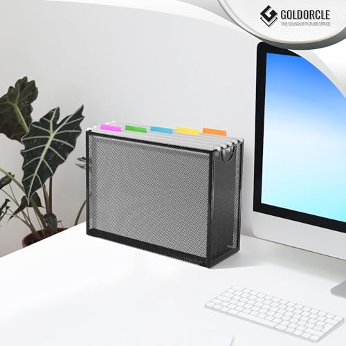 Image of Hanging File Organizer, Letter-size File Holder Filing Box with 5 Hanging Folders, Metal Mesh Desk File Folder Storage(No Assembly Required)