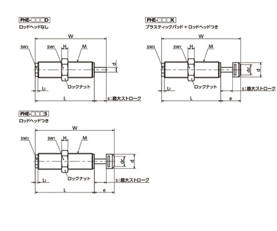 鍋屋バイテック ショックアブソーバ 高性能ショックアブソーバ パワーストップ 高エネルギ吸収タイプ PHE PHE36-15LWAS