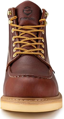 SUREWAY 6 in Mens Soft Toe Work Boots for Men-Full Grain Leather,Wedge Moc Toe Work Boots/Shoes,Soft Toe Dark Brown,Size 9.54