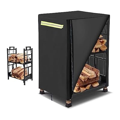Hergesch Firewood Log Rack Cover, 420D Wood Rack Cover Waterproof & Heavy Duty, 2 Tiers Small Firewood Log Rack Cover with Openable Front Flap Indoor/Outdoor Log Storage Rack Cover Only Cover