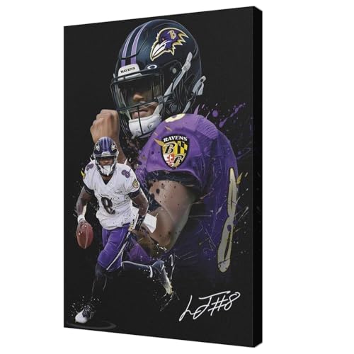 WHZKCYH American Football Sports Ravens Poster For Kids Fun Teen Birthday Christmas Gifts Lamar Jackson Rugby Star Posters Frames Canvas Wall Art Print Picture For Home Room Decor