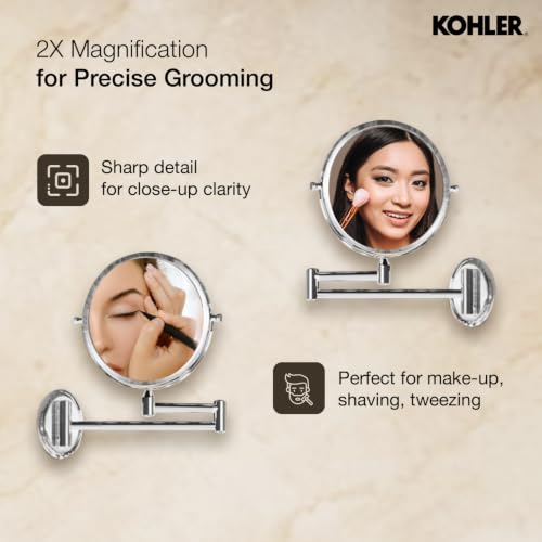 Image of Kohler Lison Detailing Mirror with 2x Magnification | Wall Mounted Round Mirror | Swing-out Extendable Frame | Double Sided Mirror for Shaving, Makeup | 3 Years Warranty, 180 mm