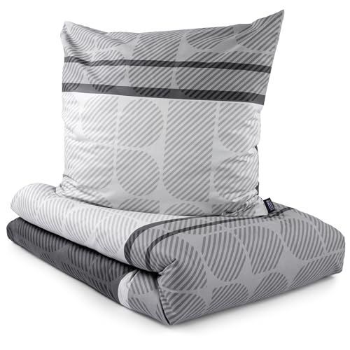 LOOKS BY WOLFGANG JOOP Bettwäsche 135x200 cm -100% Baumwolle, Reißverschluss, weich & waschbar, Satinbettwäsche grau mit grafischen Muster