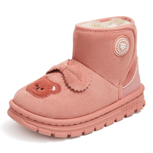 Girls Snow Boots Waterproof Hook and Loop Mid Calf Faux Fur Lining Winter Shoes