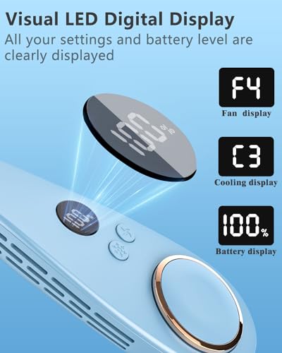 Face Fan Neck Cooler -Around the Neck Air Conditioner Hanging Neck Fan,Cordless Bladeless Headphone Battery Cooling Neck Cooler Device,Birthday Gifts for Home,Office,Outside,Travel,Sports Blue