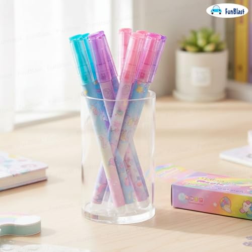 Image of FunBlast Unicorn Erasable Gel Pens - Pack of 12 Pcs Pens 0.5mm, Erasable Pens with Magic Eraser, Smooth Writing Gel Pen, Stationery for School & Office - Blue Ink