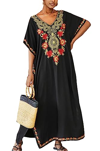 L-Peach Femme Broderie Plage Caftan Chemise de Nuit Bohomian Kimono Vêtements de Nuit Sarong Paréo