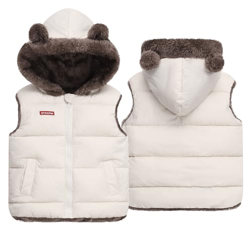 Image of Happy Cherry Toddler Kids Puffer Hooded Vest Down Fleece Lined Jacket Windproof Coat for Winter Fall Spring