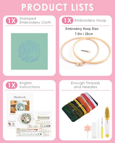 Image of TINDTOP Embroidery Kit for Beginners Adult, Rabbit Embroidery Kit | Include Embroidery Cloth Hoops Threads for Craft Lover Hand Stitch with Embroidery Skill Techniques