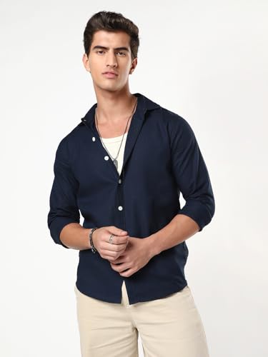 Image of Urbano Fashion Men's Linen Blend Full Sleeve Relaxed Fit Casual Solid Shirt