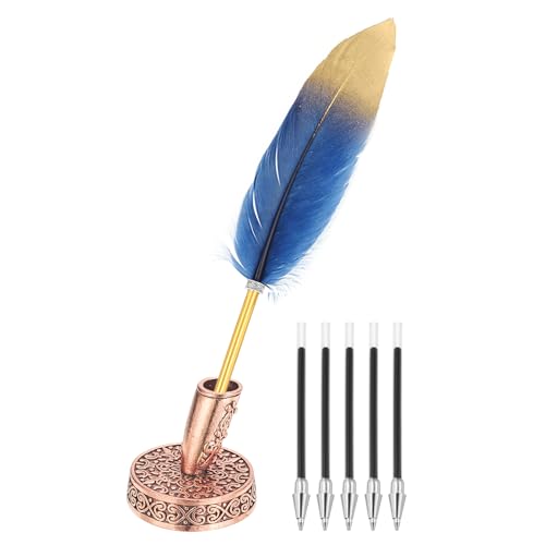 Stylo à bille à plume bleu foncé PATIKIL écriture rétro avec 5 recharges encre noire bureau