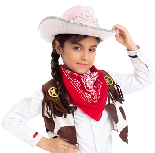 image for Spooktacular Creations Children's Pink Cow Print Felt Cowboy Hat 2 Pac