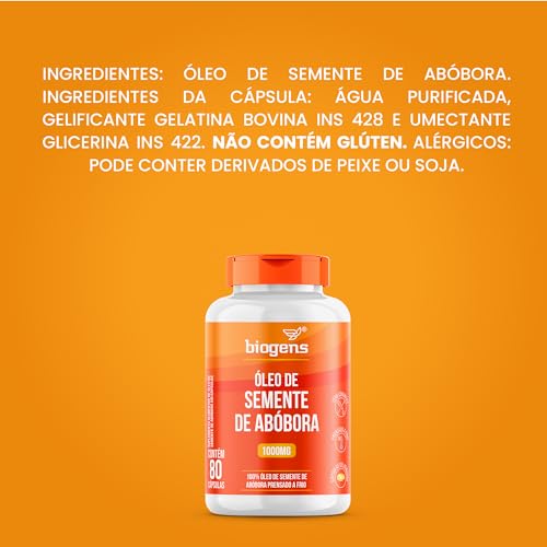Óleo de Semente de Abóbora 1000mg, Biogens, Kit 3x 80 cápsulas