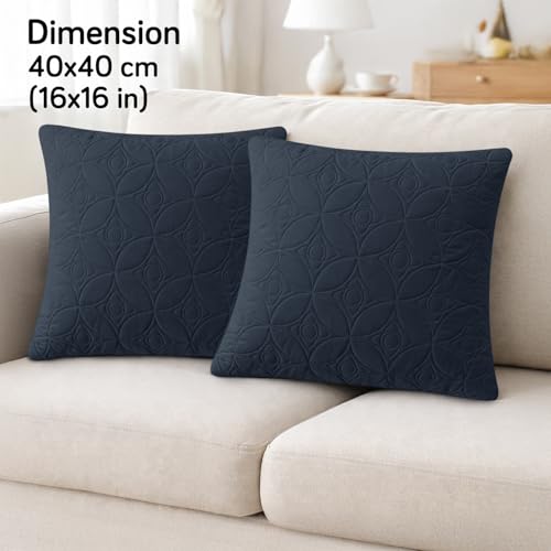 Image of HOKIPO 100% Leakproof Quilted Cushion Cover for Sofa 16x16 Inches, Set of 2, Navy Blue (AR-6280-NBL*2)