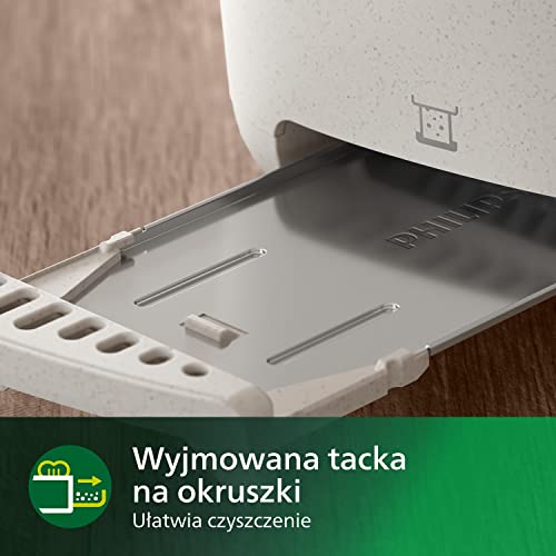 Philips Toster Eco Conscious Edition, 2 Otwory, 8 Poziomów opiekania, Ruszt do bułek, Funkcja rozmrażania, Wytworzony z zużytego oleju spożywczego, Satynowy Biały Matowy (HD2640/10)