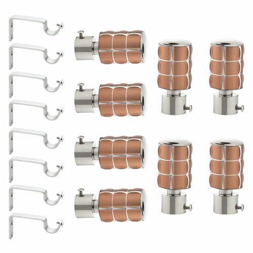 Image of GLOXY Stainless Steel Curtain Brackets - Curtain Holder for 1-Inch Rod - Curtain Rod End Cap - Square Shape Finish Curtain Holders for Stylish Wall Decoration Items for Hall - Bracket (Copper 4 Pair)