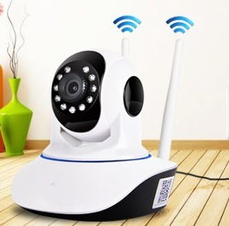 NTC V380 WiFi Smart Camera in a room setting with WiFi signals