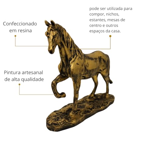 Enfeite de Resina Cavalo decoração de mesa casa escritório dourado