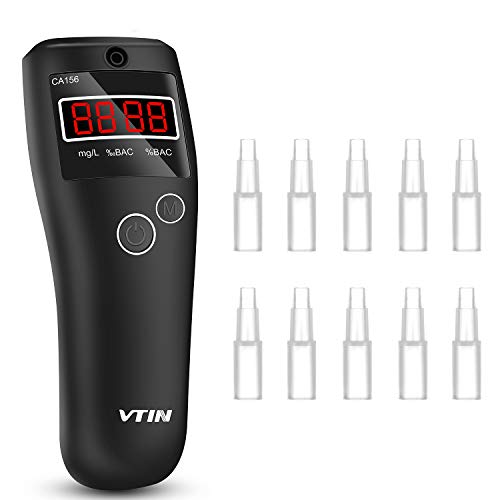 VTIN BAC Breathalyzer to Test Alcohol with Respiration Interruption Monitoring, Portable Breath Alcohol Tester with Ergonomic Design & 10pcs Mouthpieces for Personal & Professional Use