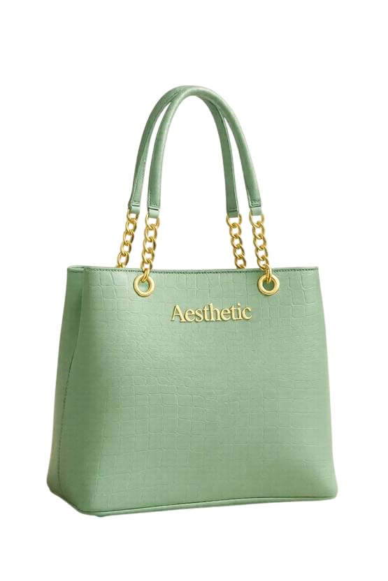 Image of Women's Structured Handbag | Premium Croc-Texture Tote Bag with Chain Handle | Stylish Office & Daily Use Ladies Shoulder Bag