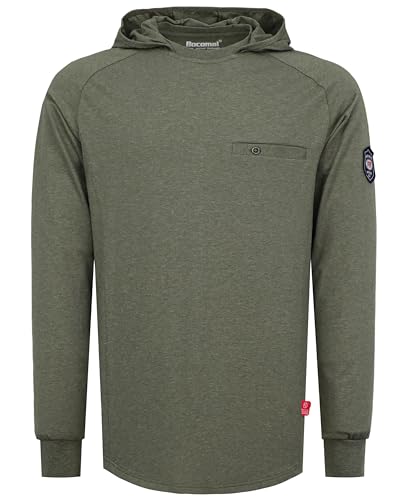 Image of BOCOMAL FR Hooded T Shirts Utility Pocket Fire Resistant Summer Hoodie CAT2 | 6oz Midweight Flame Retardant Cotton Hoodies,Kangaroo /Button Pocket,NFPA2112,Rib-Knit Cuffs,FRC Welding Arc Rated Work Shirt