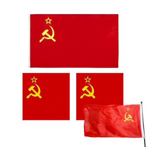 drapeau URSS 90x150 cm avec 2 mini-drapeaux 20x28 cm décoration historique pour intérieur et extérieur, polyester résistant avec illets intégrés