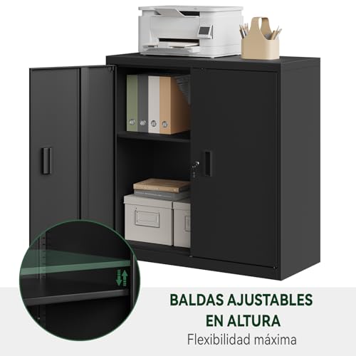 WOLTU Archivador Armario Oficina, Armario Metalico con Cerradura, Cajonera Escritorio Multiusos, Mueble Archivador 2 Puertas, Mueble Auxiliar para Oficina y Estudio, Negro, A90xA92xF40cm, ASK12sz - imagen 4