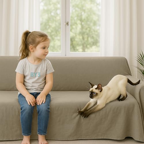 Byour3 - Funda De Sofá 3 2 4 1 Plazas 100% Algodón Puro Ligero Rectangular Tela Sofa Cubre Todo Recubrimiento Sofás También por Forma de L U Chaise Longue Derecho Izquierdo (Beige, 1 Plazas) - imagen 3