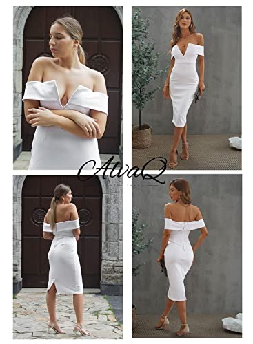 Alvaq Women Sexy Off The Shoulder Evening Bodycon Club Midi Dress X-Large White #TOP4