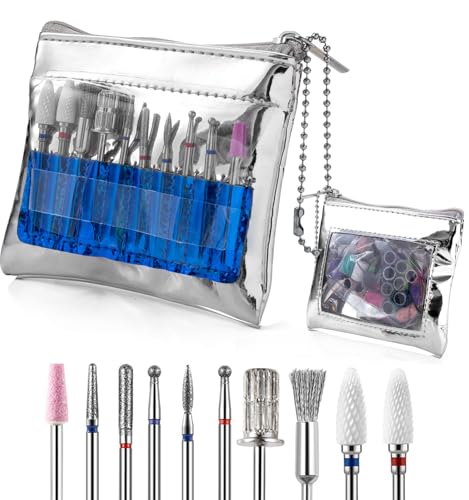 Lumcrissy 10Pcs Carbide Nail Drill Bits Set with 25 Sanding Bands - 3/32