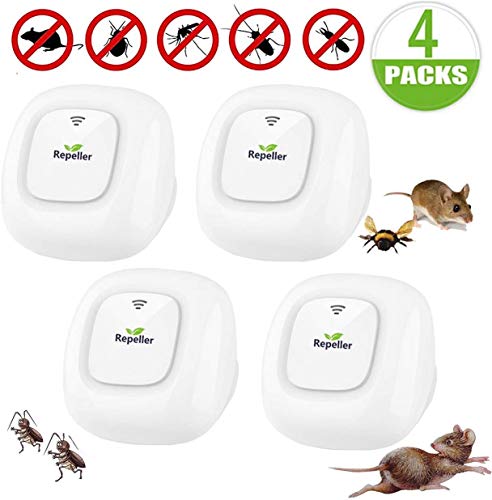 Repellente Ultrasuoni,Pest Control Repeller Plug in Uso Interno, Miglior Disinfestatore per Insetti, Topi Insetti, Formiche, Zanzare, Ragni, Roditori e ROA. Nessuna Trappola (4-Pack)