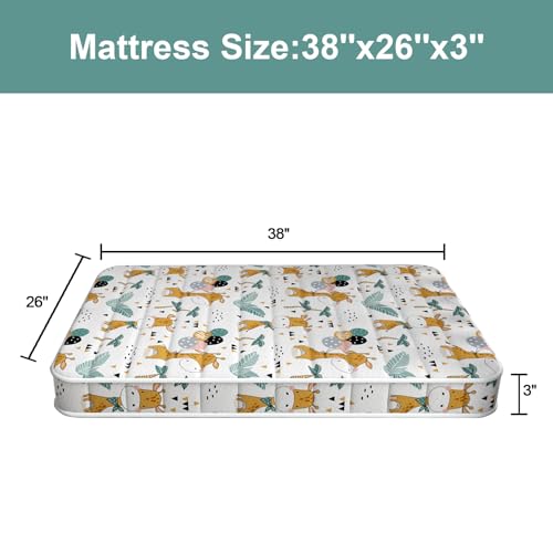 Image of 3 Inch 38 inch Lx26 W Mattress, No Gaps Edge Reinforcement High Density Foam, Odorless and Steady, Certipur-us and Oeko -tex Certified, Giraffe