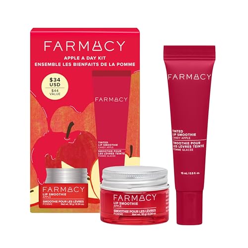 Farmacy Apple A Day Lip Balm Kit - Tinted Lip Peptide Treatment & Overnight Balm Duo - Moisturizing Plumping & Hydrating Skincare Kit - Gift Sets for Her (2 Count)